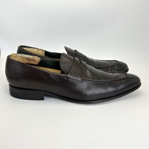 Savile Row London Penny Loafers Mens Sz 12 Dark Brown Leather Apron Toe Dress main image 8